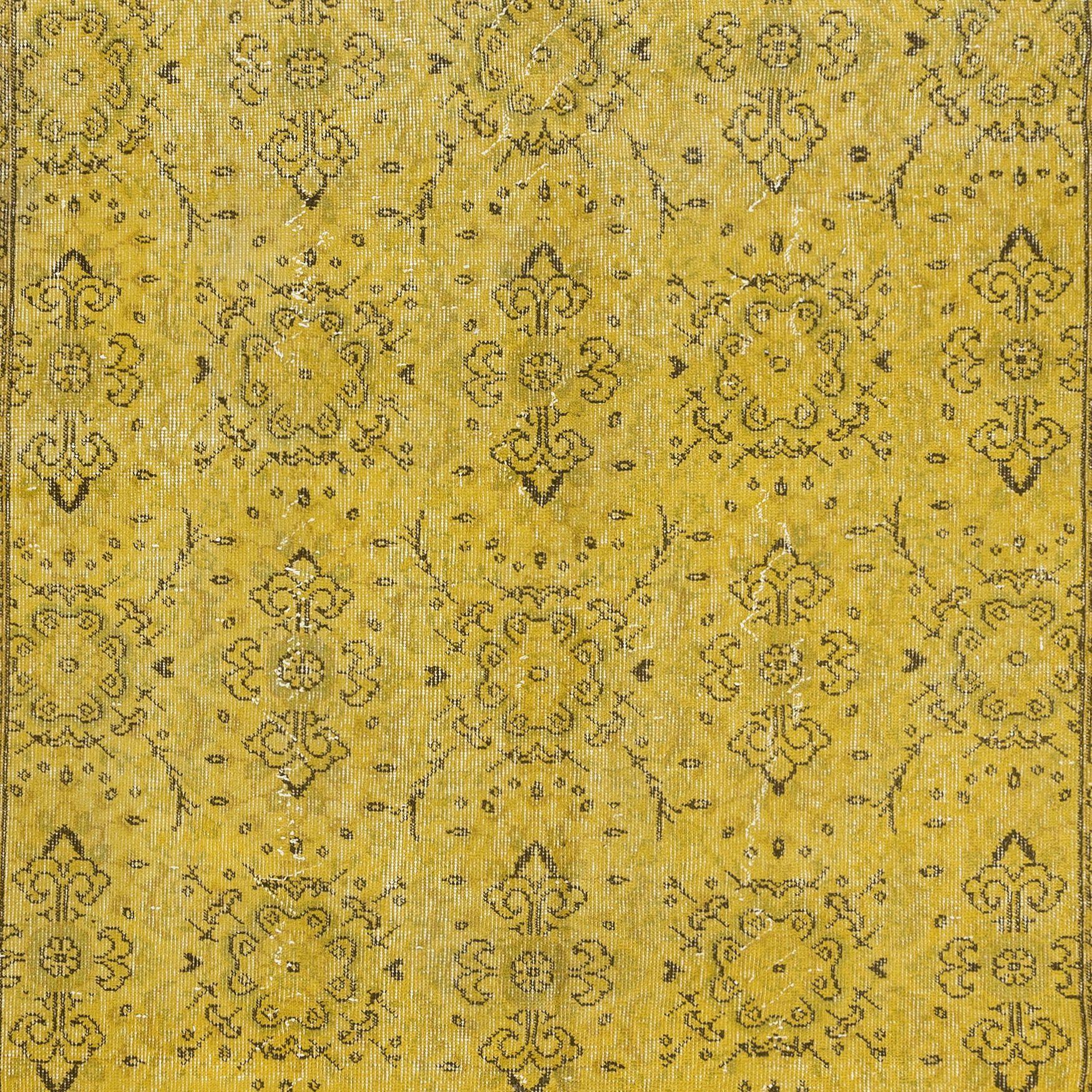 20th Century 5.5x9.5 Ft Modern Handmade Floral Turkish Area Rug, Yellow Upcycled Carpet For Sale