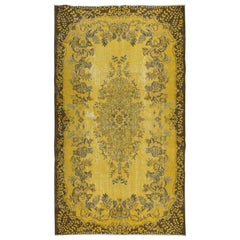 Tappeto da salotto contemporaneo 5.5x9.6 Ft in giallo, tappeto turco fatto a mano