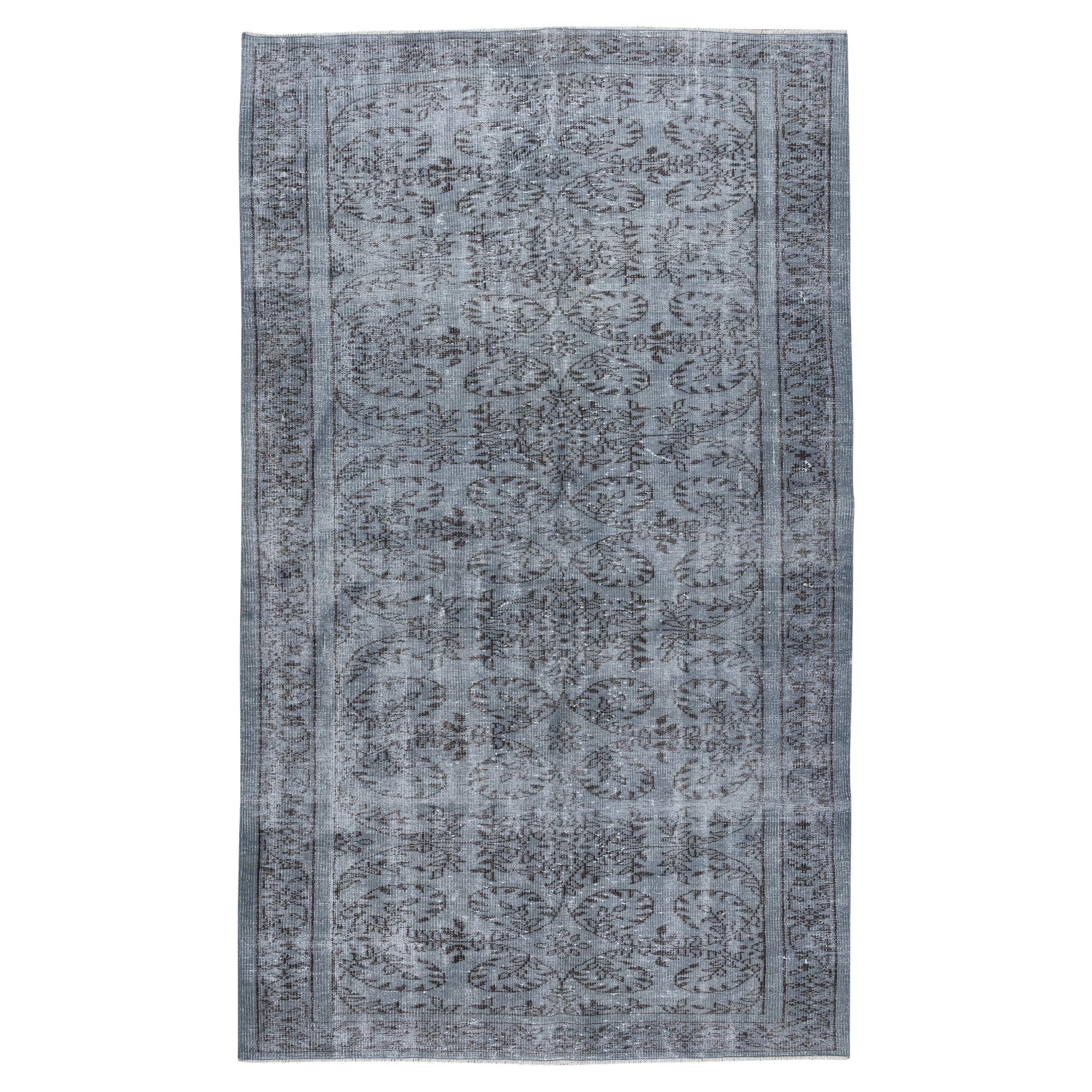 Hand Made Carpet, Oriental Rug Over Dyed Vintage Blue Rugs for Sale For