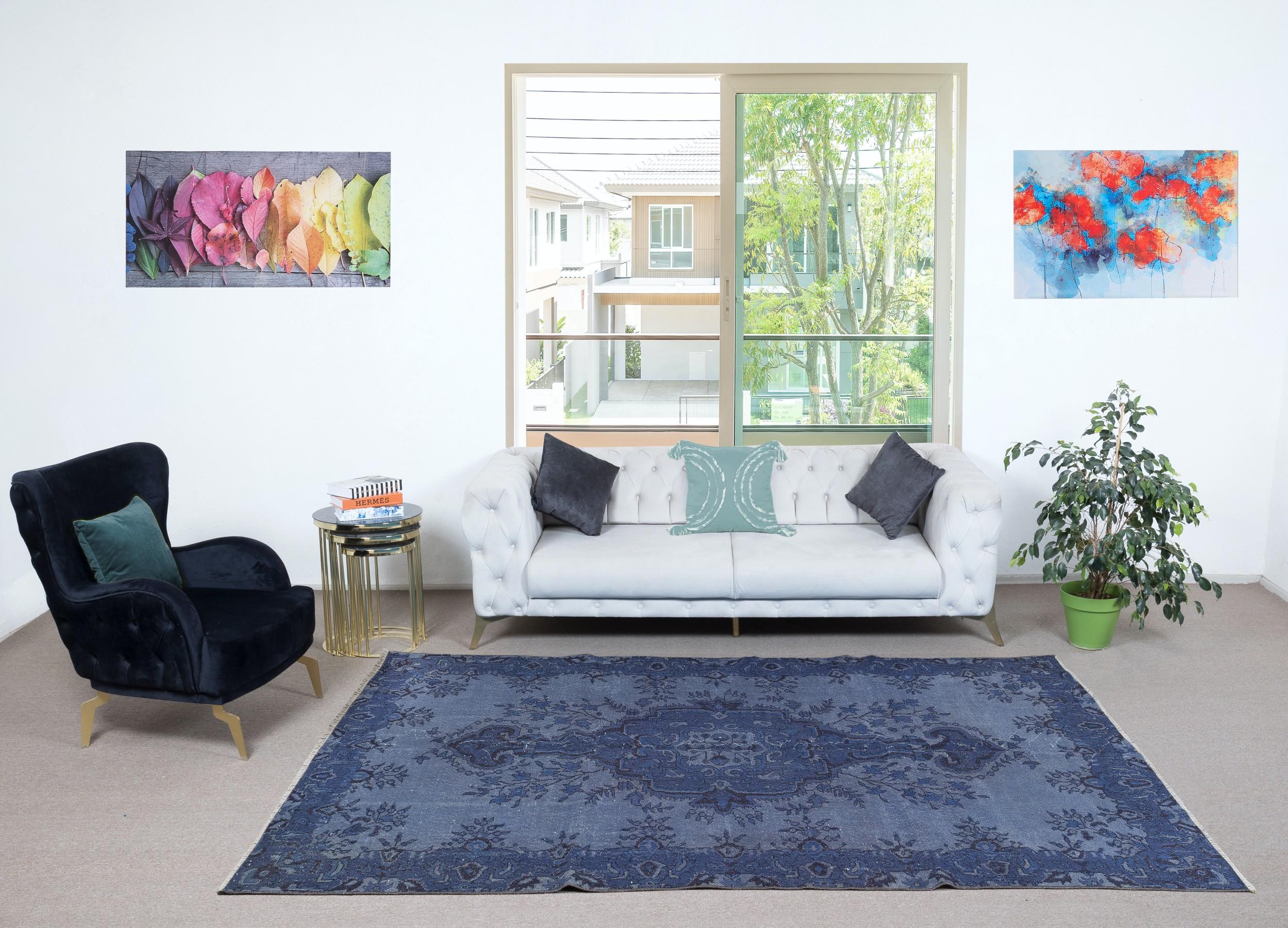 Our over-dyed rugs are all hand-knotted vintage pieces that are recreated in our workshop to cater to a wider range of interior design choices from modern to coastal, from industrial to rustic/cottage. These 50 to 70 year-old rugs were hand-knotted