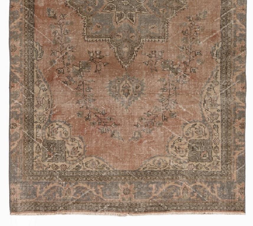 Oushak 5.5x9.6 Ft One-of-a-Kind Hand-Knotted Distressed Vintage Turkish Area Rug