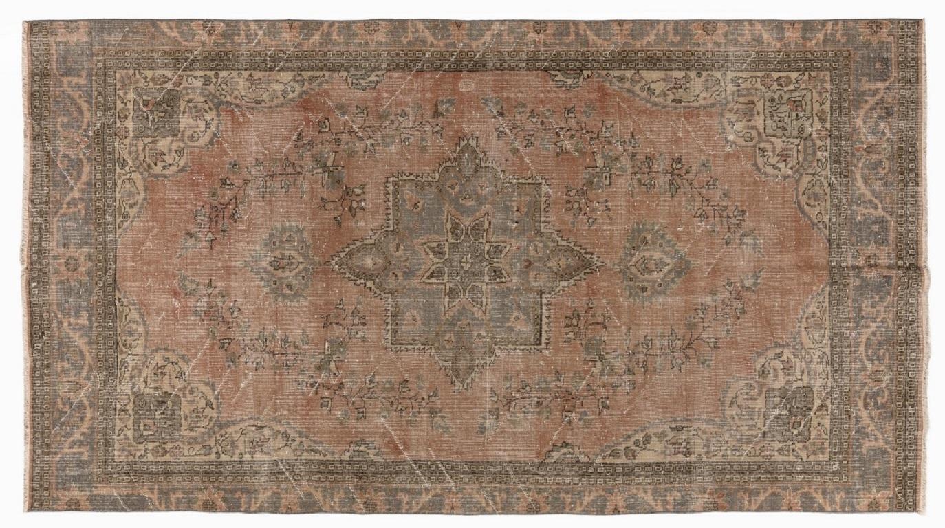 Hand-Woven 5.5x9.6 Ft One-of-a-Kind Hand-Knotted Distressed Vintage Turkish Area Rug