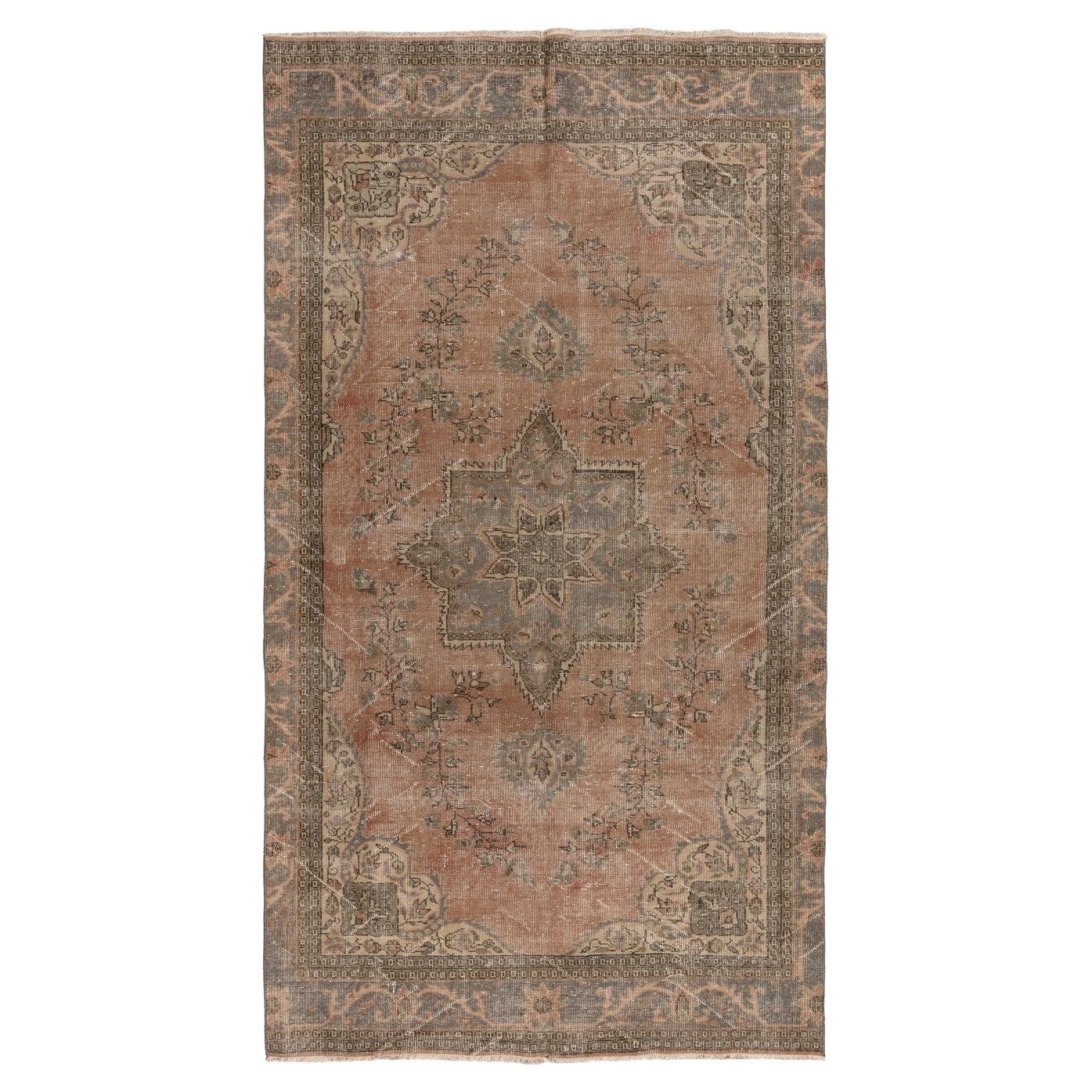 5.5x9.6 Ft One-of-a-Kind Hand-Knotted Distressed Vintage Turkish Area Rug