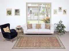 5.5x9.6 Ft Vintage Handmade Turkish Red Rug with Floral Pattern for Living Room