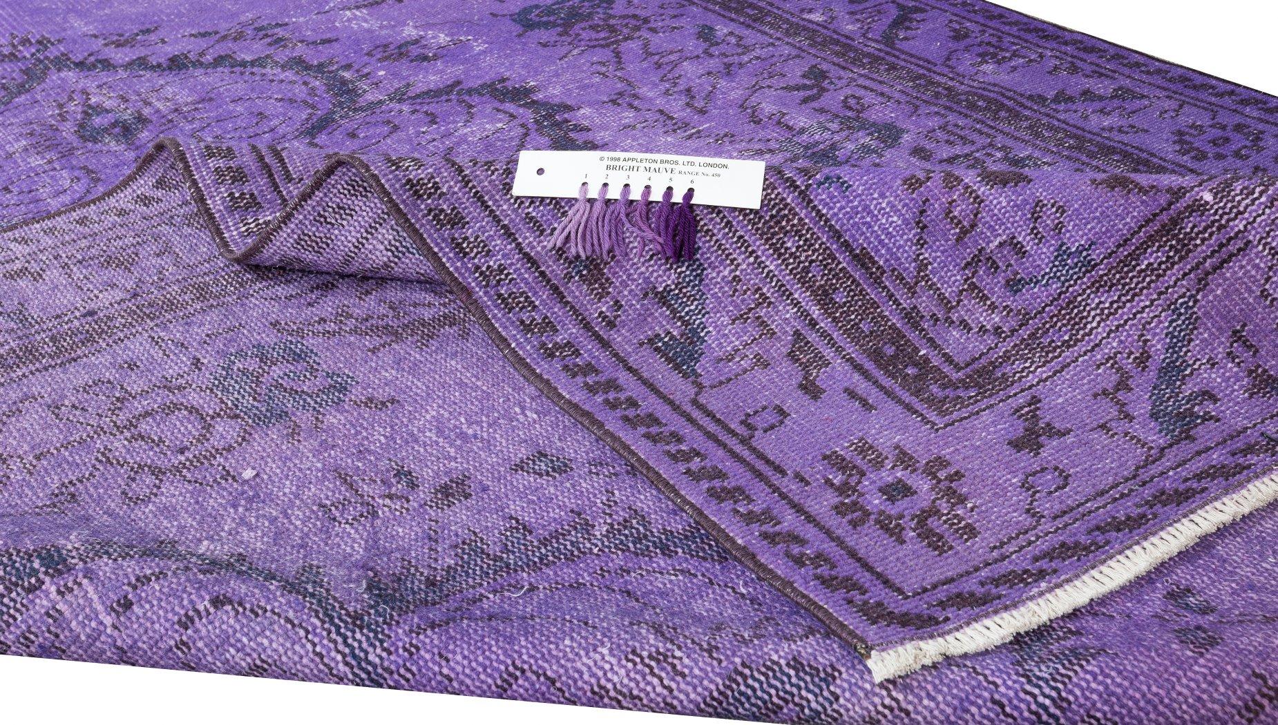 Hand-Woven Vintage Handmade Turkish Rug Over-Dyed in Purple for Modern Interiors