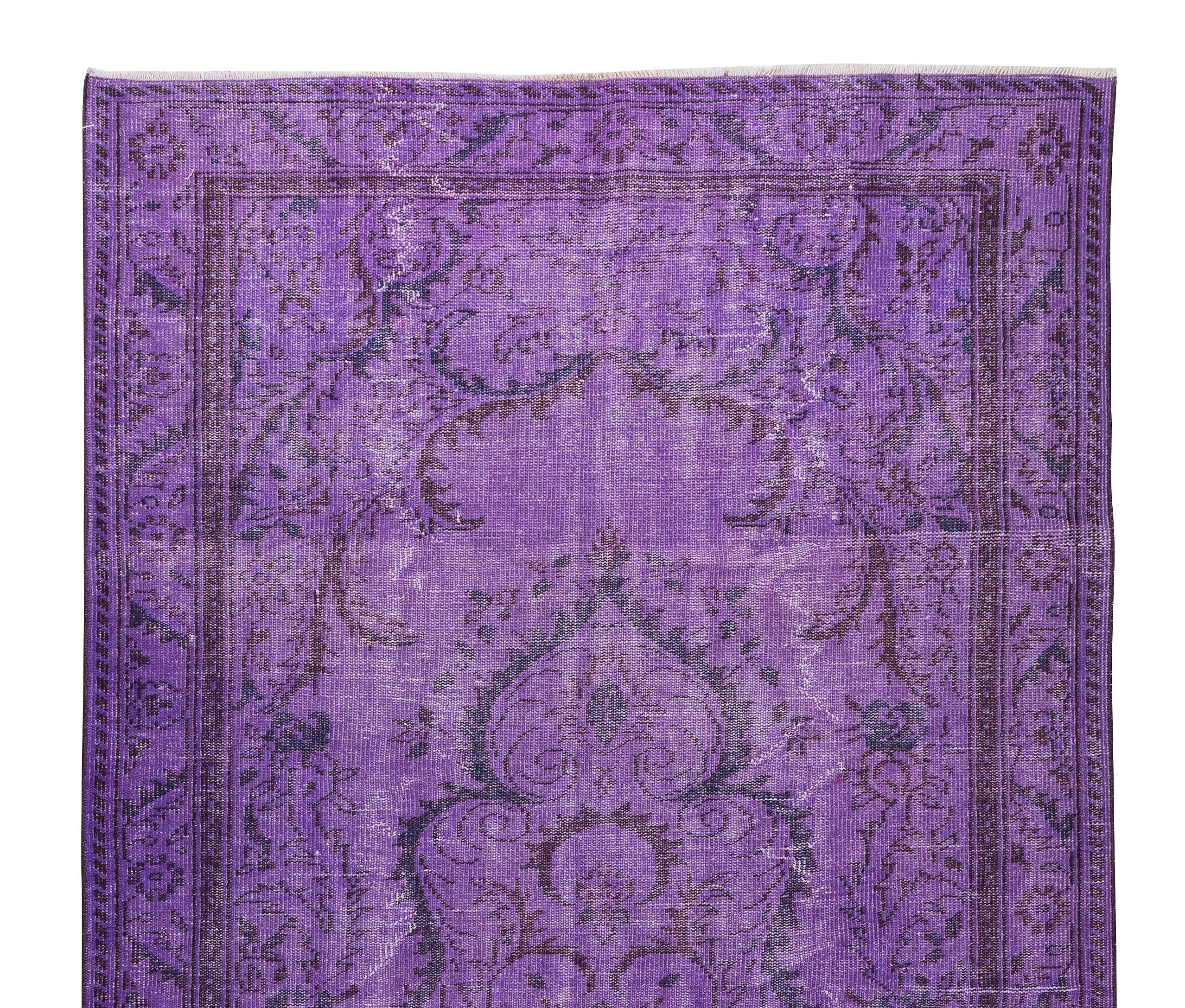 Vintage Handmade Turkish Rug Over-Dyed in Purple for Modern Interiors In Good Condition For Sale In Philadelphia, PA