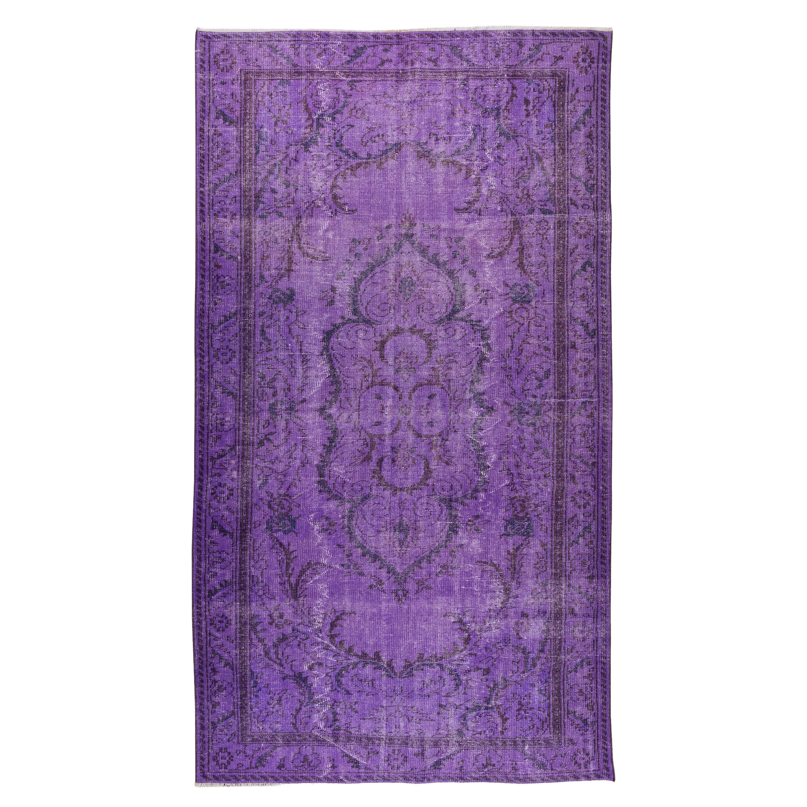 Vintage Handmade Turkish Rug Over-Dyed in Purple for Modern Interiors For Sale