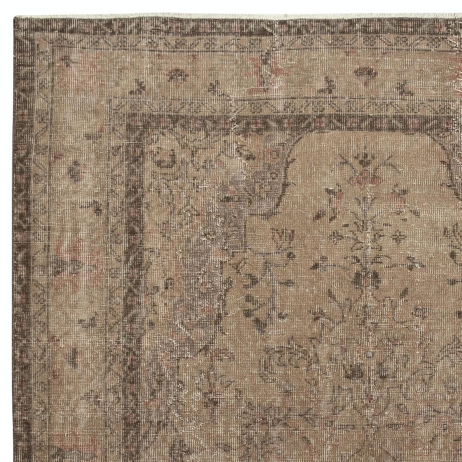 Hand-Knotted 5.5x9.7 Ft Vintage Turkish Area Rug redyed in Brown Color for modern interiors For Sale