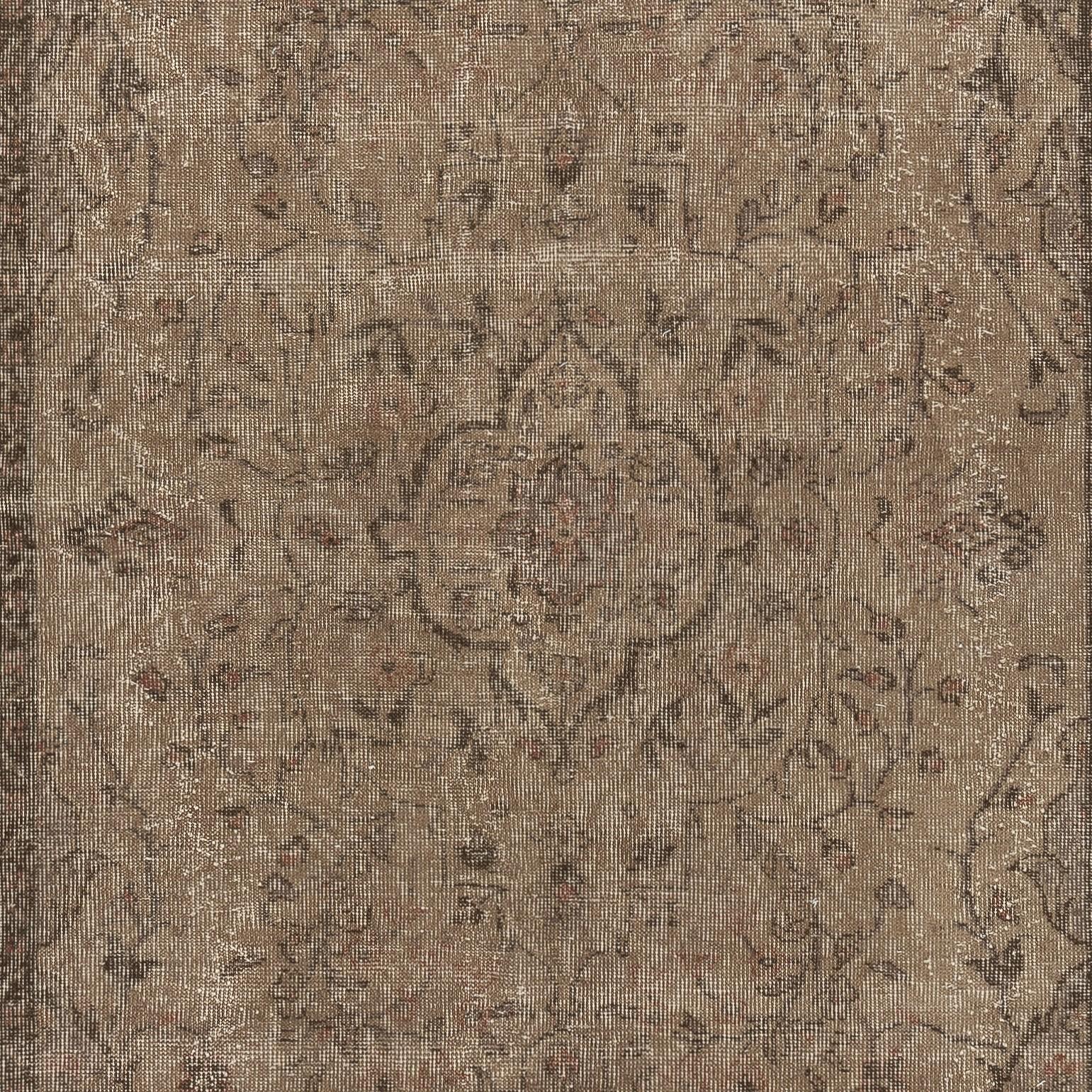 5.5x9.7 Ft Vintage Turkish Area Rug redyed in Brown Color for modern interiors In Good Condition For Sale In Spring Valley, NY