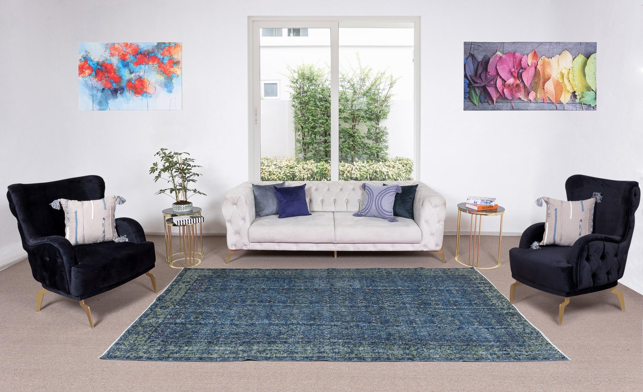 Our over-dyed rugs are all hand-knotted vintage pieces that are recreated in our workshop to cater to a wider range of interior design choices from modern to coastal, from industrial to rustic/cottage. These 50 to 70 year-old rugs were hand-knotted