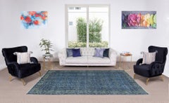 5,5x9.9 Ft Zeitgenössischer blauer Over-Dyed-Teppich aus türkischer Wolle, handgefertigt
