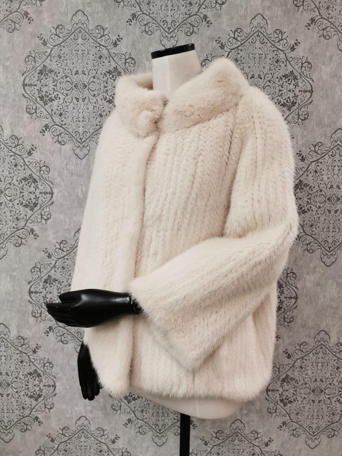 56 Bisang nuevo de punto blanco crema abrigo de piel de visón talla 10 Blanco