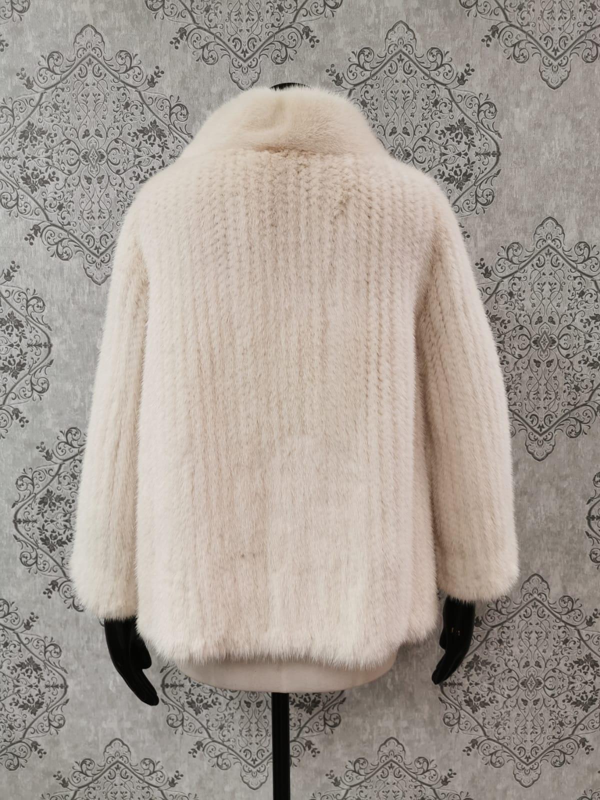 56 Bisang nuevo de punto blanco crema abrigo de piel de visón talla 10 3