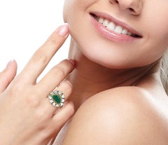 5.6 Carat Carved Emerald Diamond Cocktail Ring