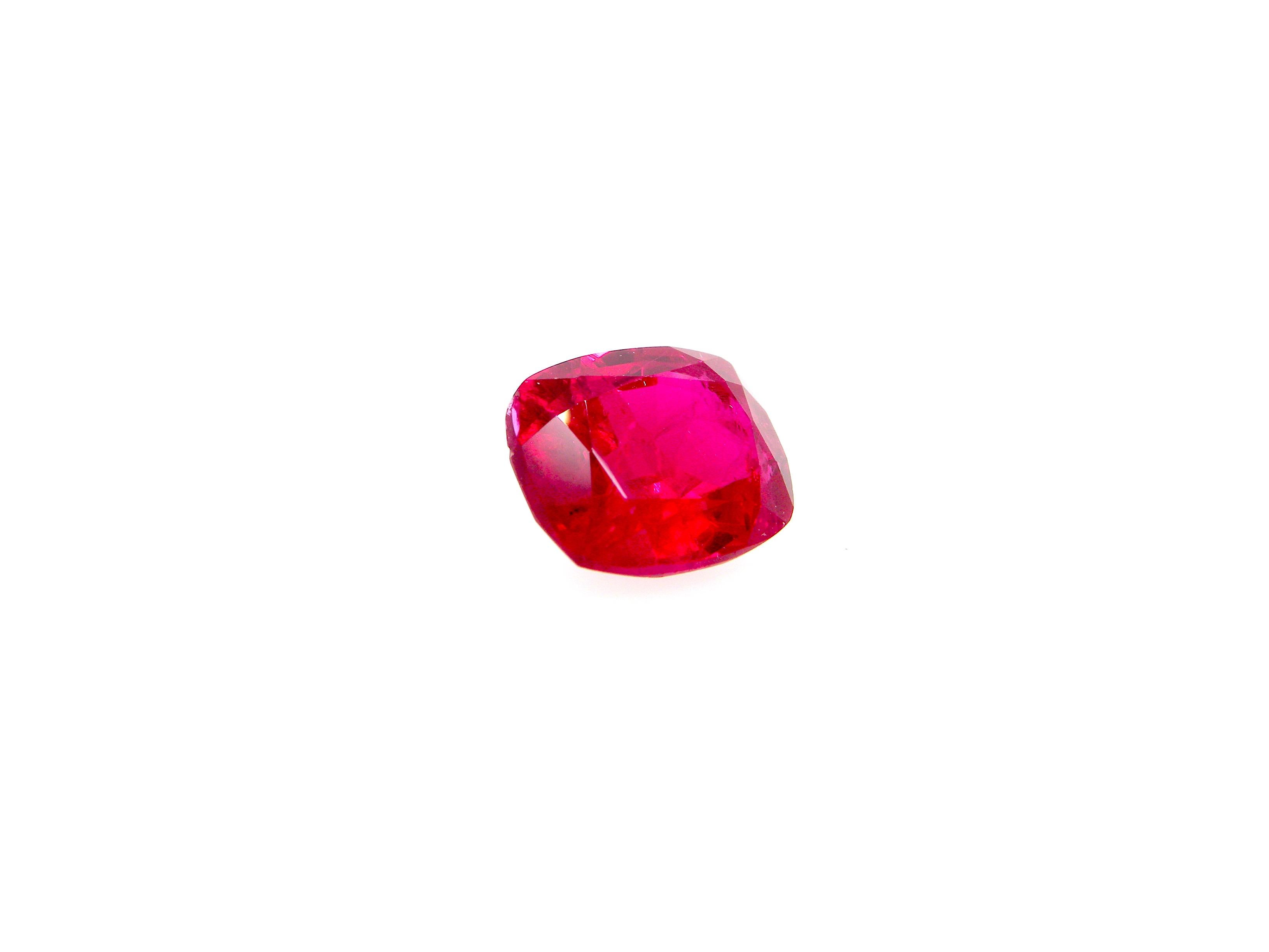 Women's or Men's 5.6 Carat Cushion-Cut Vivid Red Natural Tourmaline For Sale