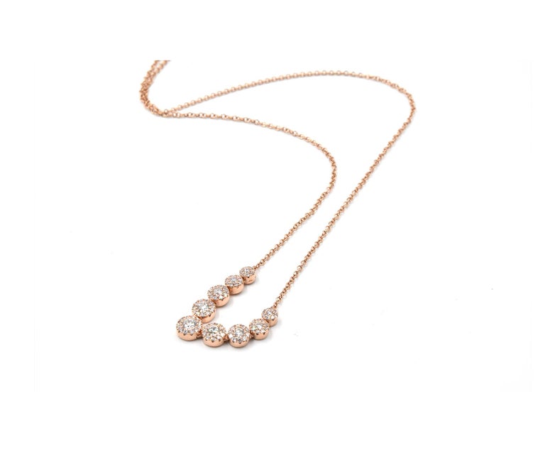 .56 Carat Diamond 14 Karat Rose Gold Diamond Cluster Necklace For Sale ...