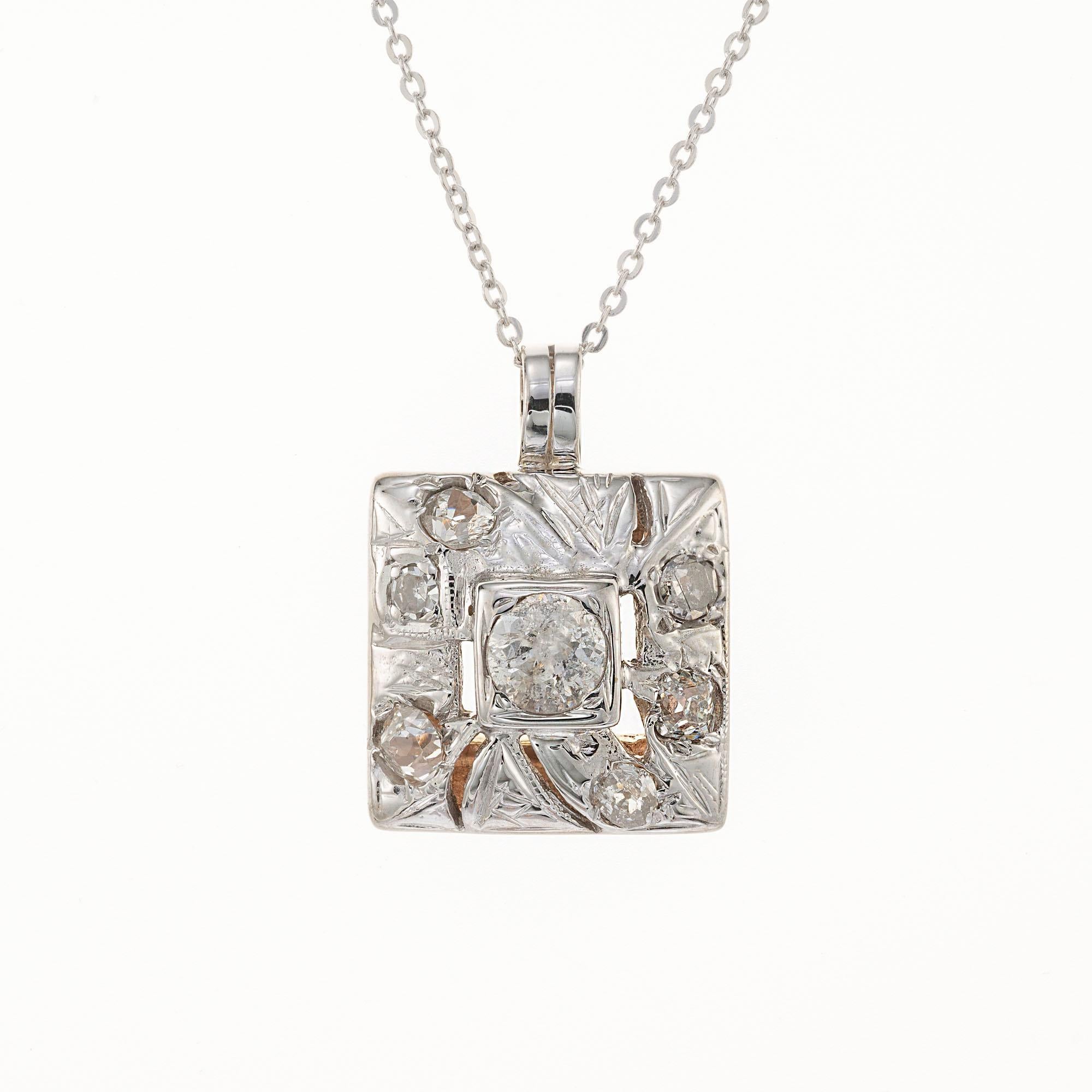 .56 Carat Diamond Two-Tone Gold Art Deco Pendant Necklace In Good Condition In Stamford, CT