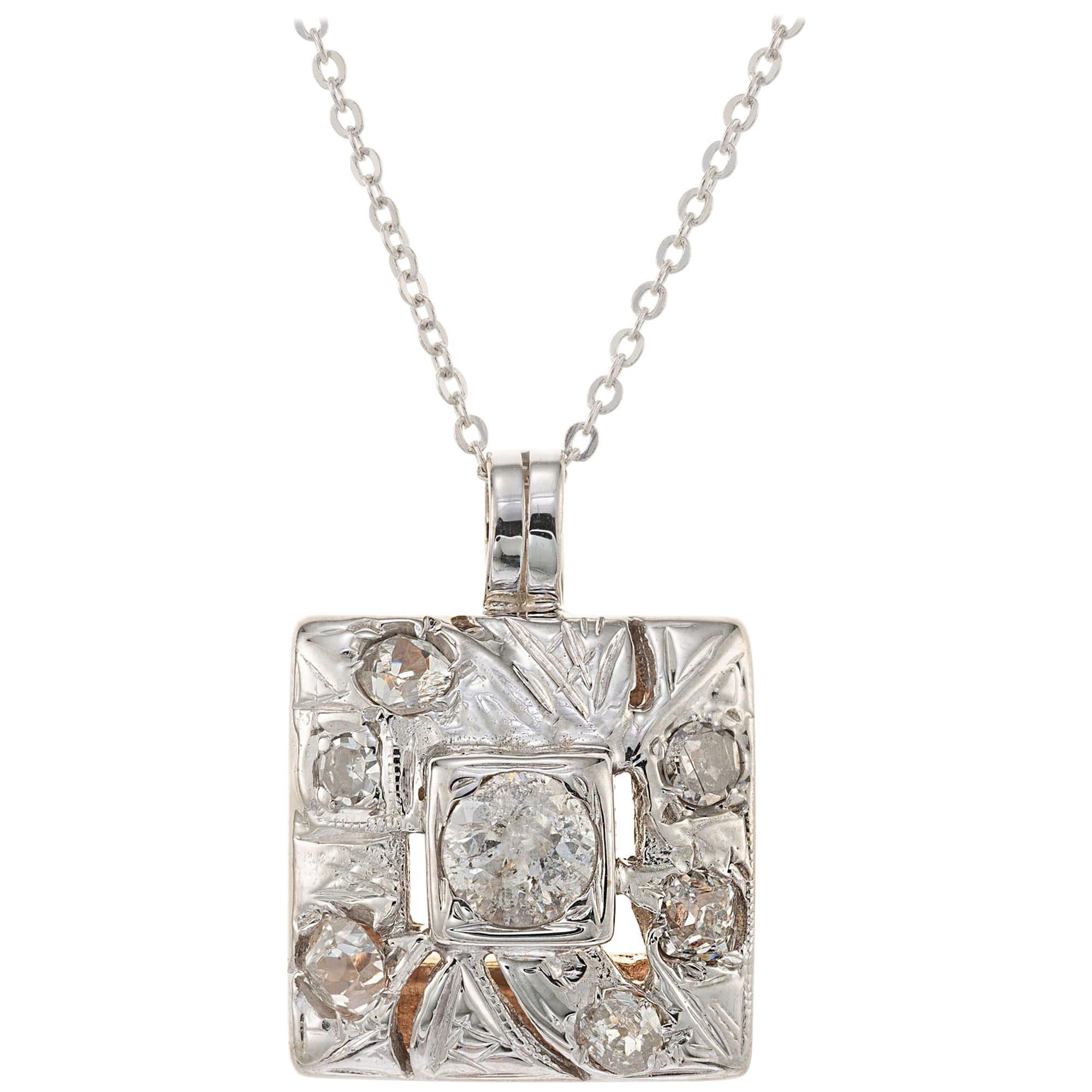 .56 Carat Diamond Two-Tone Gold Art Deco Pendant Necklace