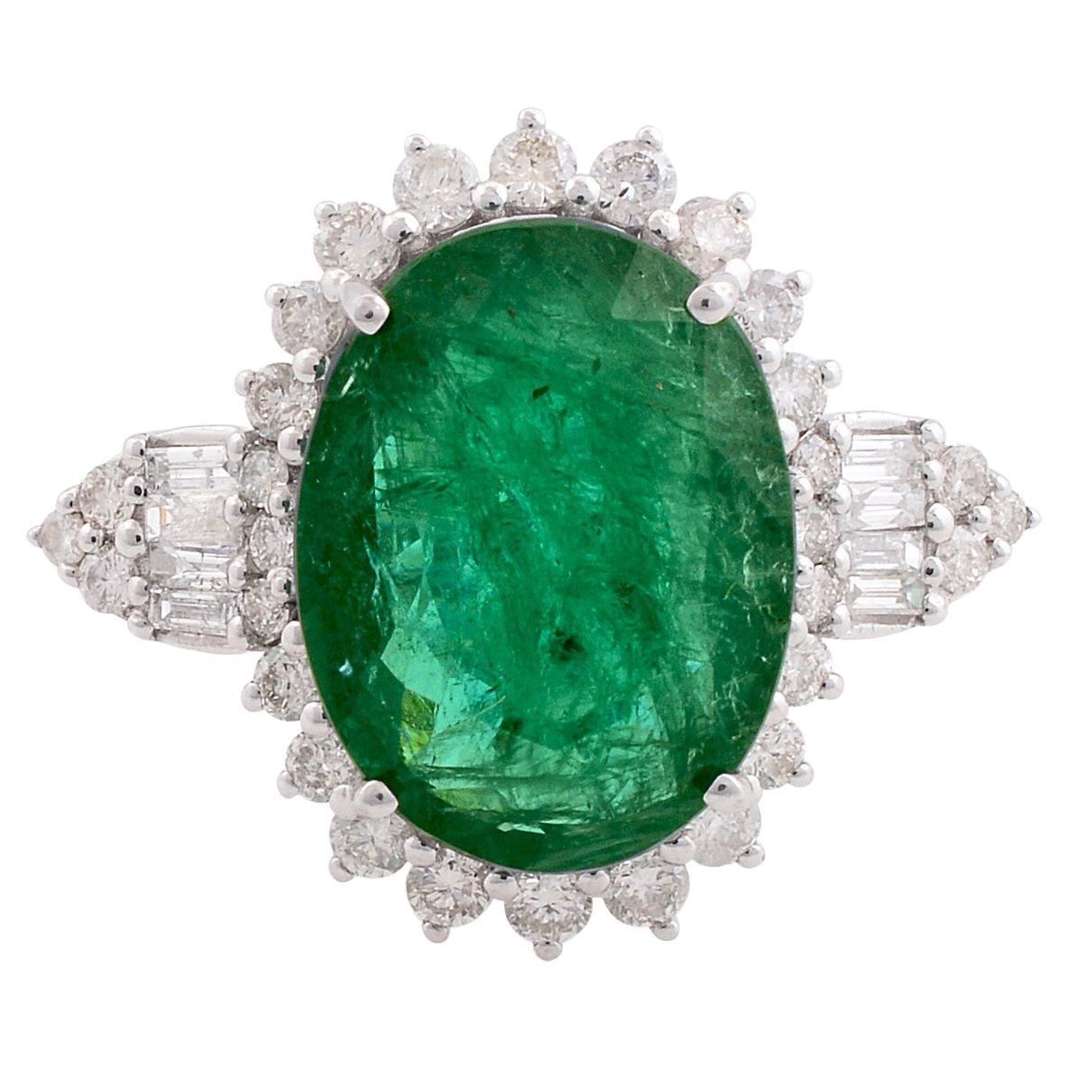5.6 Carat Emerald Diamond 10 Karat Gold Ring For Sale