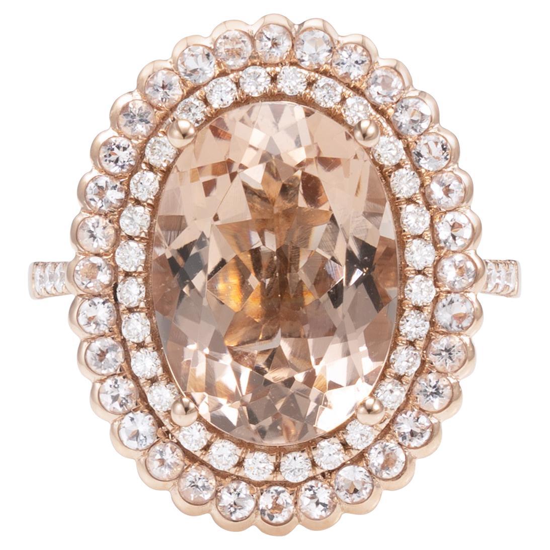 5.6 Carat Morganite and Diamond Ring in 18 Karat Rose Gold For Sale