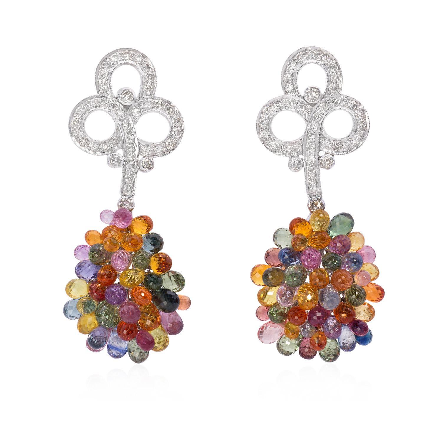 Moderno Collana e orecchini con zaffiro multicolore e diamanti da 56 carati in vendita