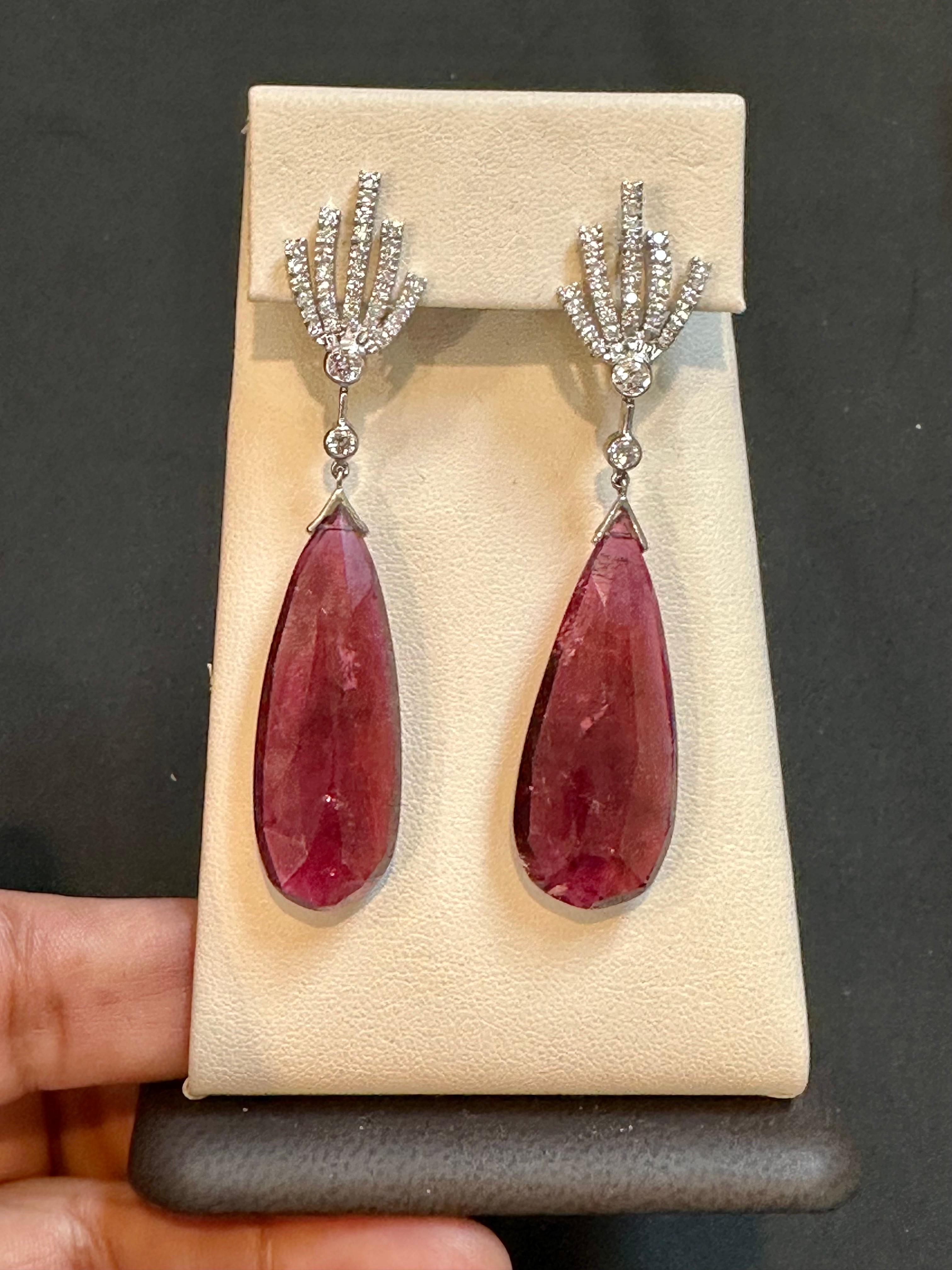 56 Carat Natural Pink Tourmaline & Diamond Cocktail Earring, 18 Karat White Gold In Excellent Condition For Sale In New York, NY