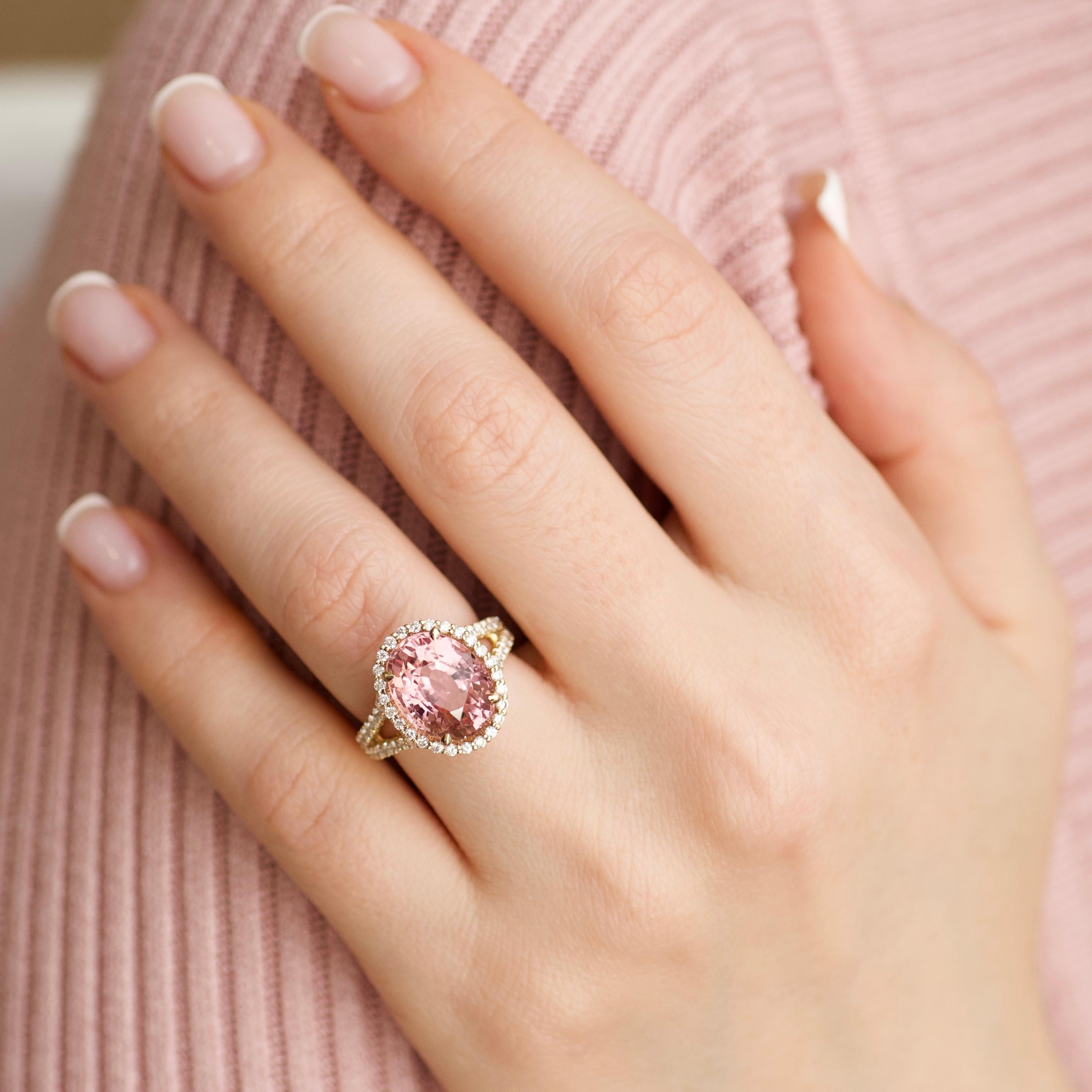 What can be more beautiful and more necessary than casual ring with peach-pink tourmaline and diamonds.
This tourmaline has very beautiful color and it looks gorgeous with diamonds.
We enjoy to make such jewelry with tourmalines very much - it will