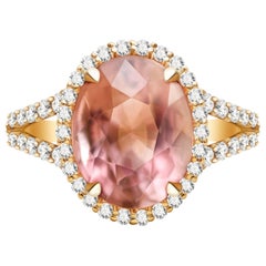 5.6 Carat Peach-Pink Tourmaline Diamonds 14 Karat Yellow Gold Ring