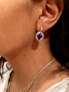5.6 Carat Tanzanite &  3 ct Diamond  Earring 14 Karat White Gold post earring