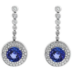 5.6 Carat Tanzanite & Diamond Hanging/Cocktail  Drop Earring 18 Karat White Gold
