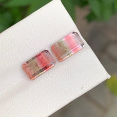 5.6 Cts Tricolor Soft Pink Pastel Green Champagne Color Tourmaline Pair Gemstone