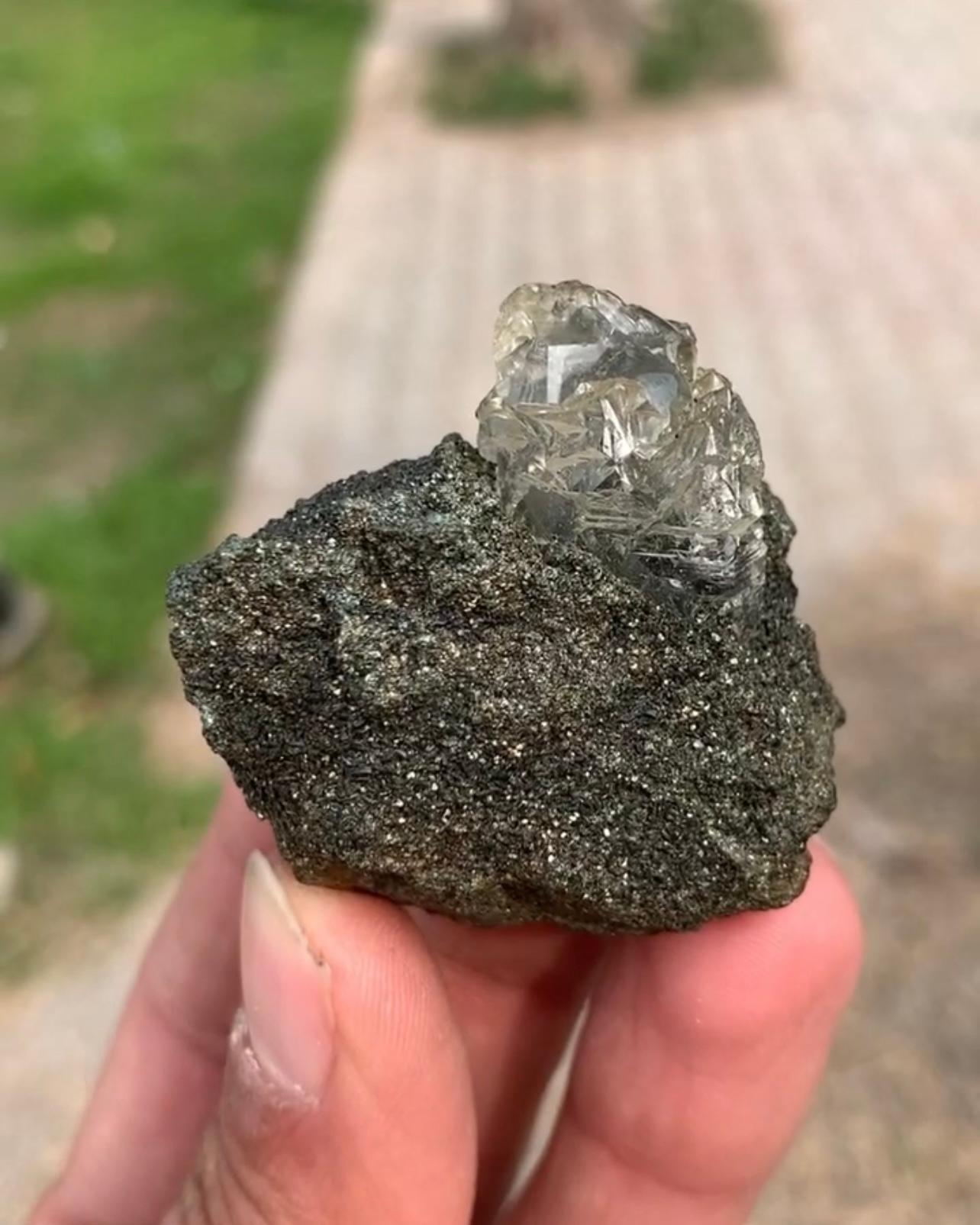56 Grams Etched Quartz Focal Crystal On Grayish Matrix From Pakistan For Sale 3