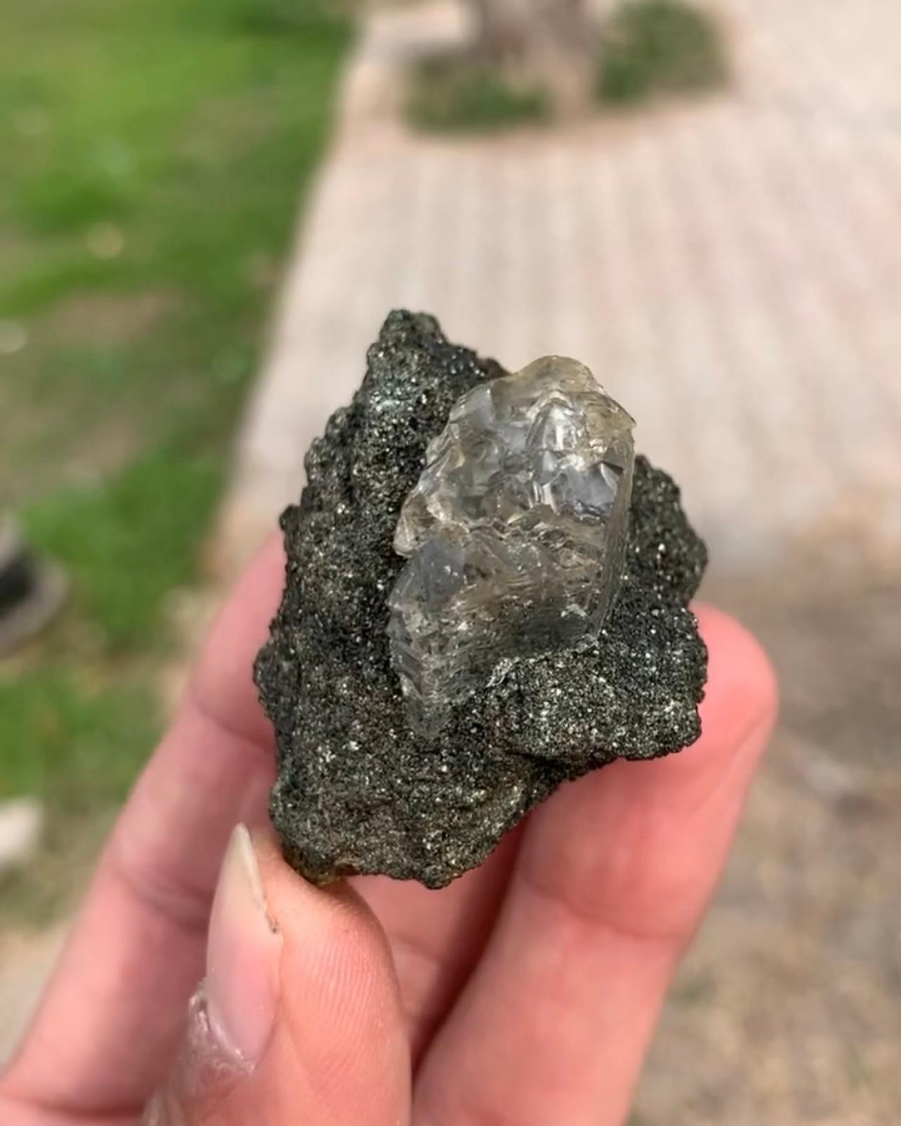Pakistani 56 Grams Etched Quartz Focal Crystal On Grayish Matrix From Pakistan For Sale