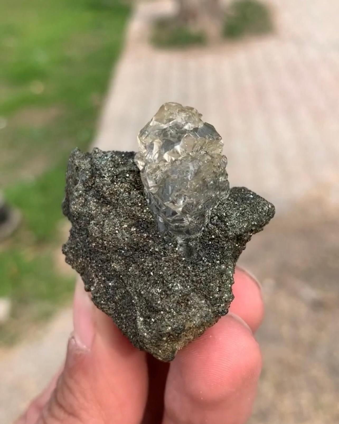56 Grams Etched Quartz Focal Crystal On Grayish Matrix From Pakistan For Sale 1