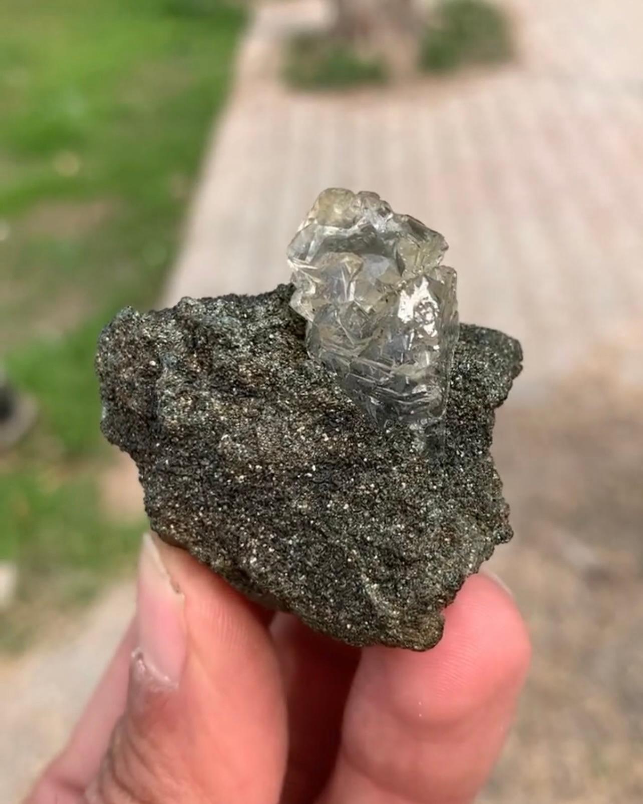 56 Grams Etched Quartz Focal Crystal On Grayish Matrix From Pakistan For Sale 2