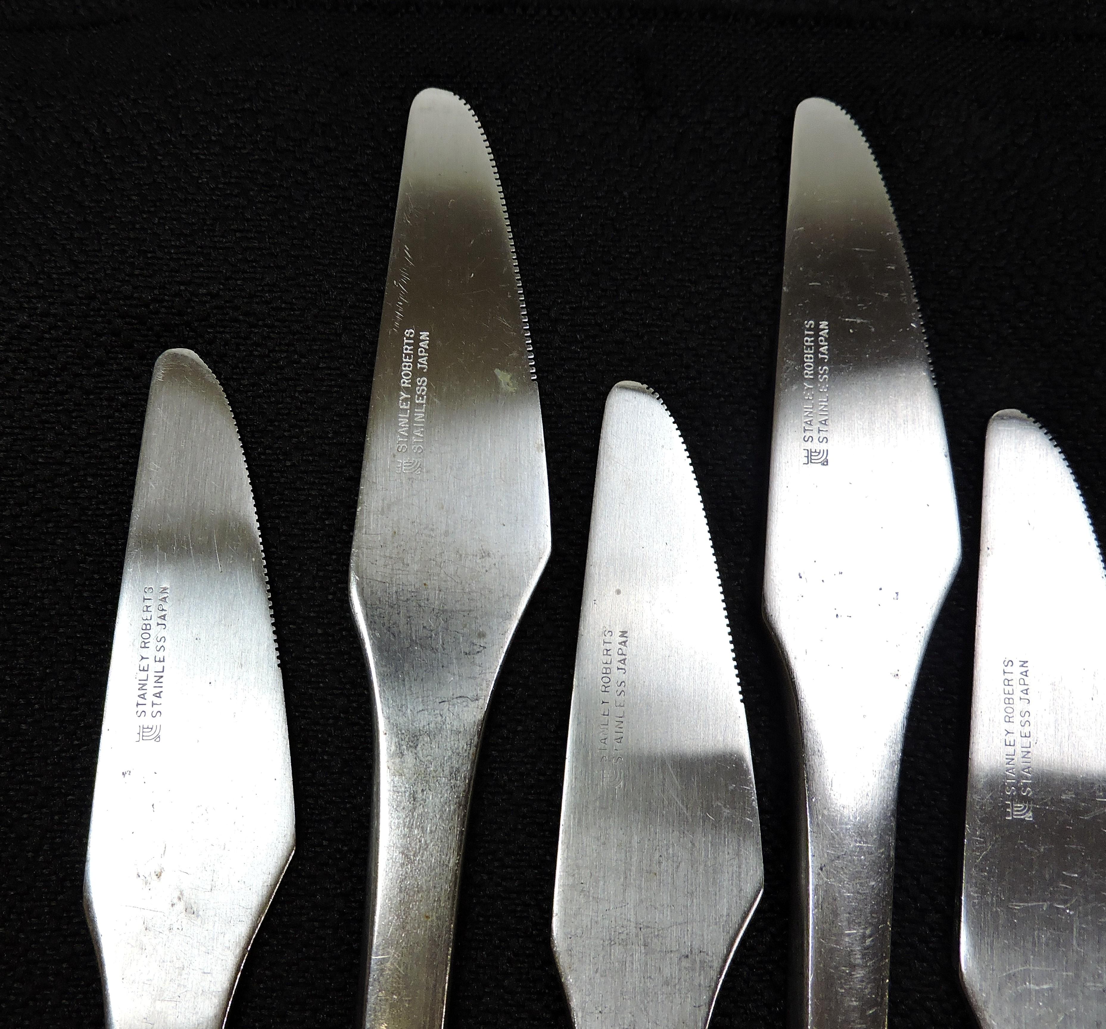 56 Piece Stanley Roberts Contempra Mid-Century Modern Stainless Steel Flatware In Good Condition In Chesterfield, NJ