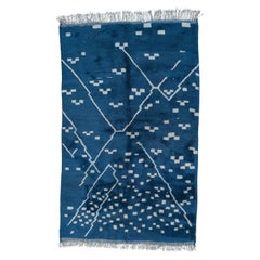 5’6” x 8’10 1/2” Fuga Blue, Ivory Handmade Moroccan Wool Beni M’rirt Rug