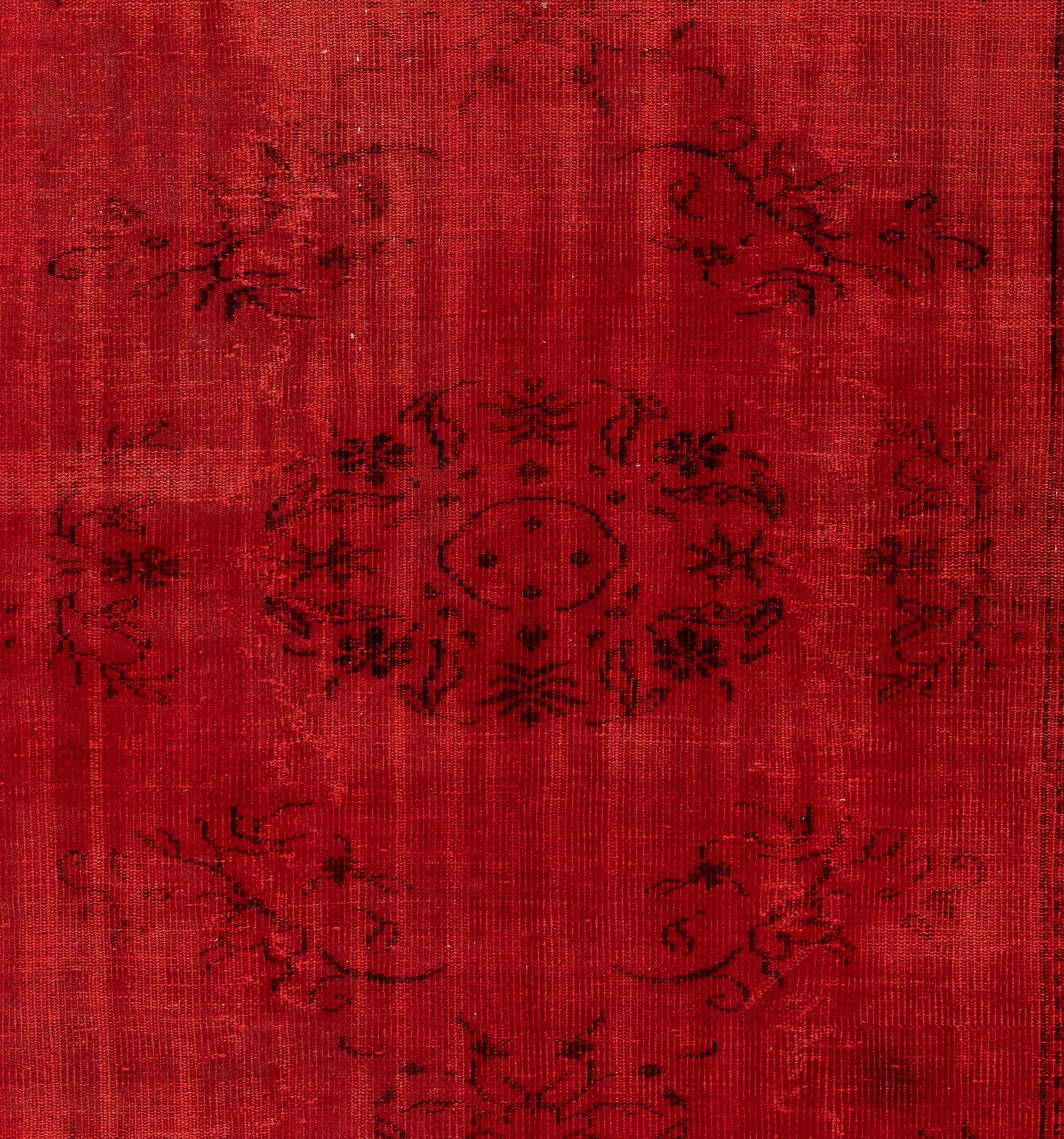 Turkish 5.8 x 8.8 Ft Vintage Rug Overdyed in Red. Great for Modern Home & Office Decor
