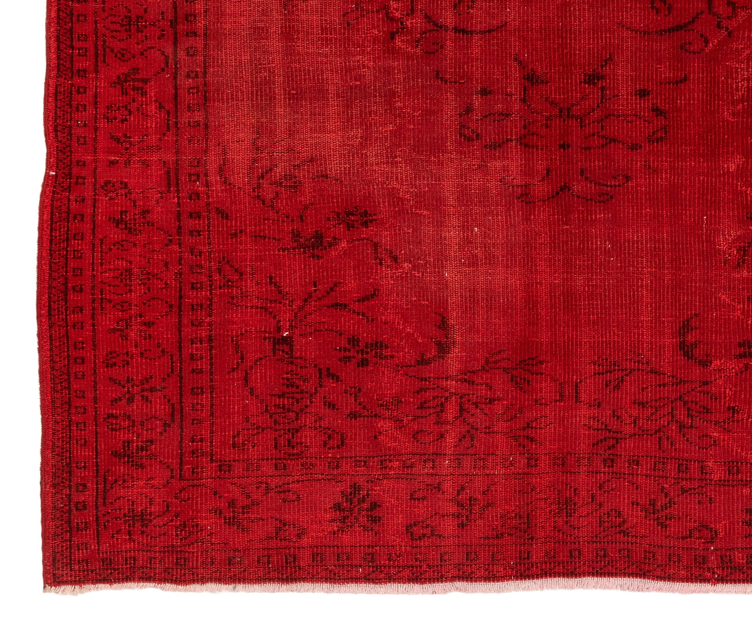 5.8 x 8.8 Ft Vintage Rug Overdyed in Red. Great for Modern Home & Office Decor In Good Condition In Philadelphia, PA
