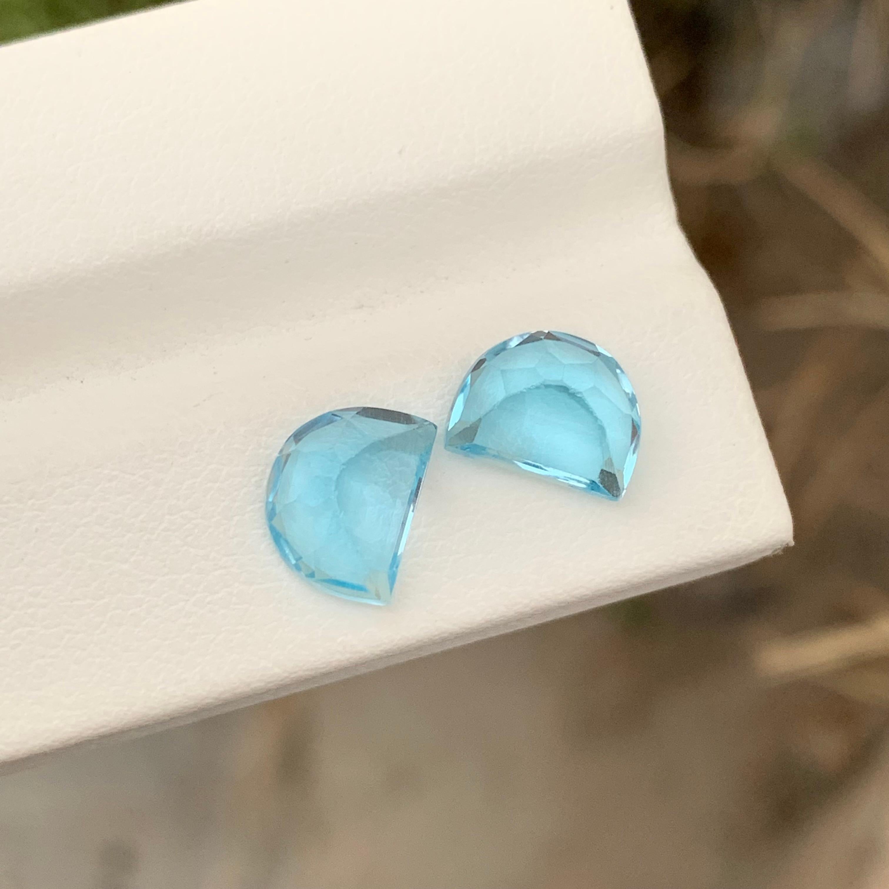 5.60 Carat Brilliant Blue Topaz Pair Carving Gem For Earrings  For Sale 1