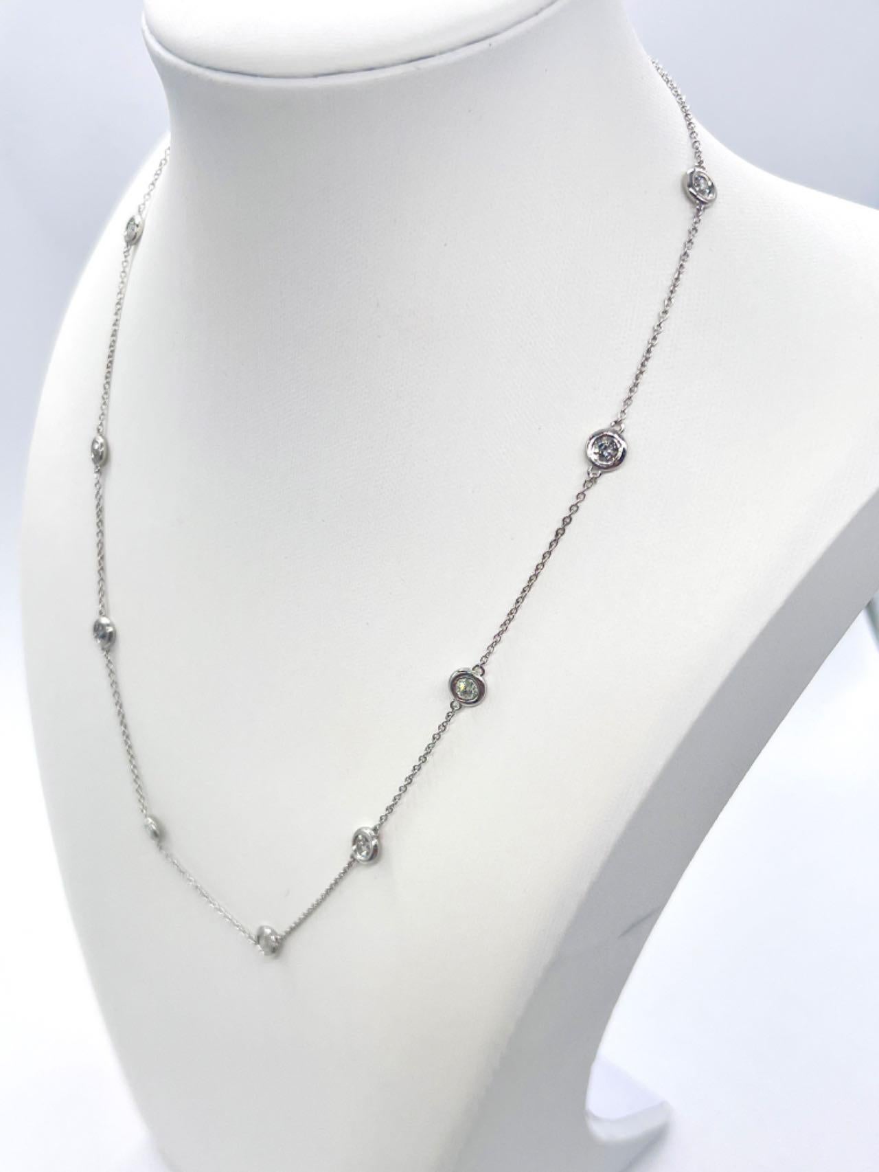 Modern 5.60 Carat Diamond By The Yard 10 Station Necklace 14K White Gold 17