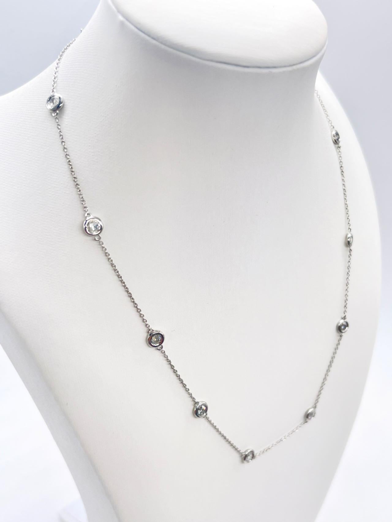 Round Cut 5.60 Carat Diamond By The Yard 10 Station Necklace 14K White Gold 17