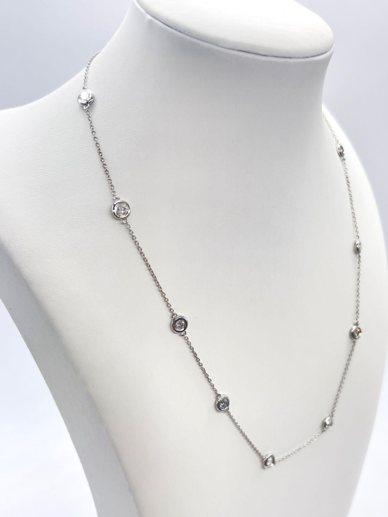 5.60 Carat Diamond By The Yard 10 Station Necklace 14K White Gold 17