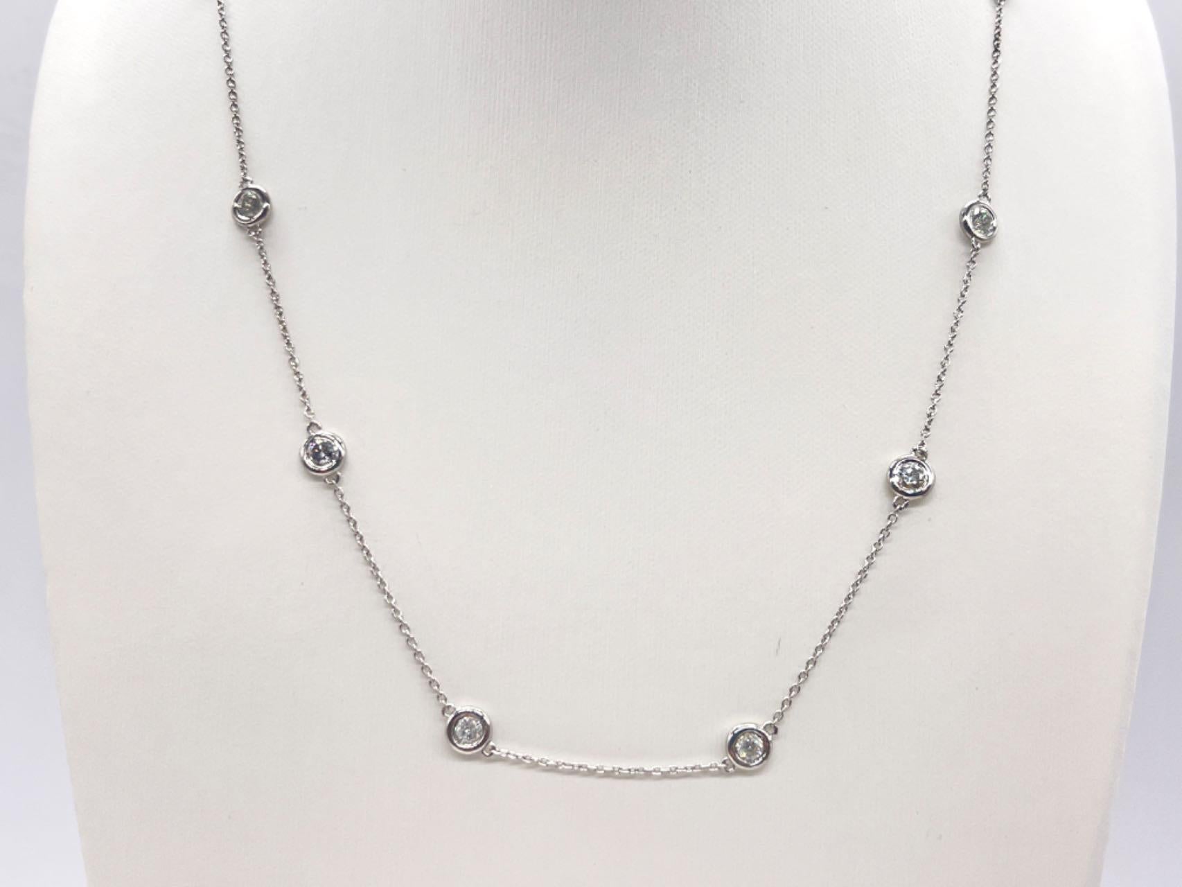Women's or Men's 5.60 Carat Diamond By The Yard 10 Station Necklace 14K White Gold 17
