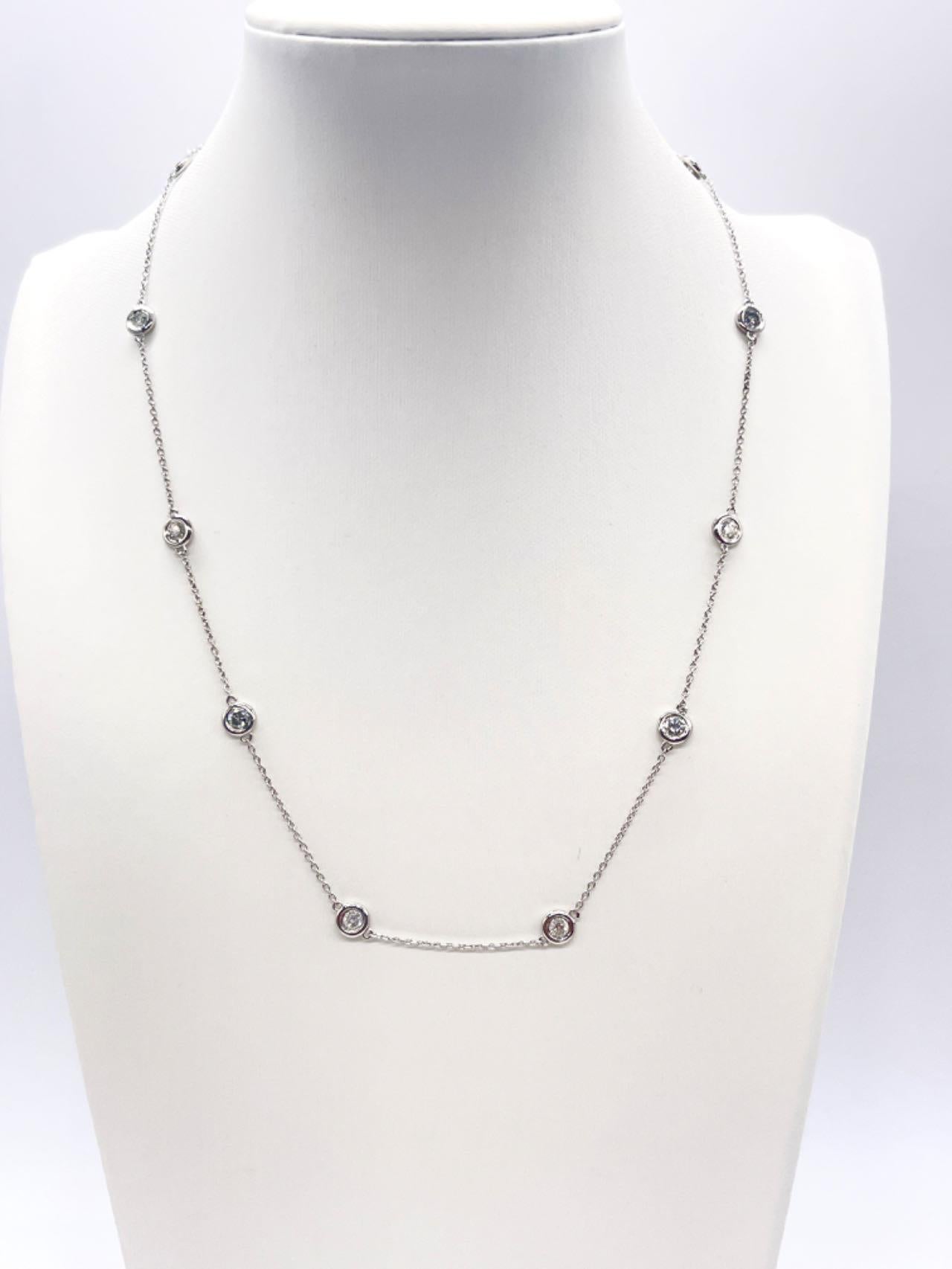 5.60 Carat Diamond By The Yard 10 Station Necklace 14K White Gold 17