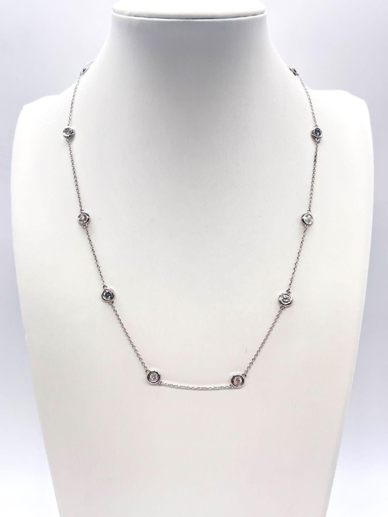 5.60 Carat Diamond By The Yard 10 Station Necklace 14K White Gold 17
