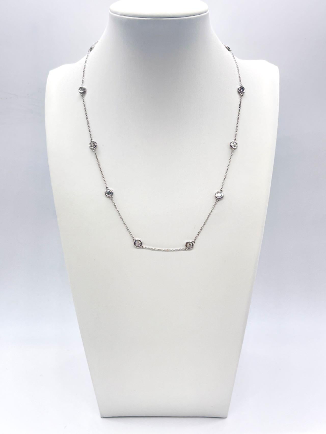 5.60 Carat Diamond By The Yard 10 Station Necklace 14K White Gold 17