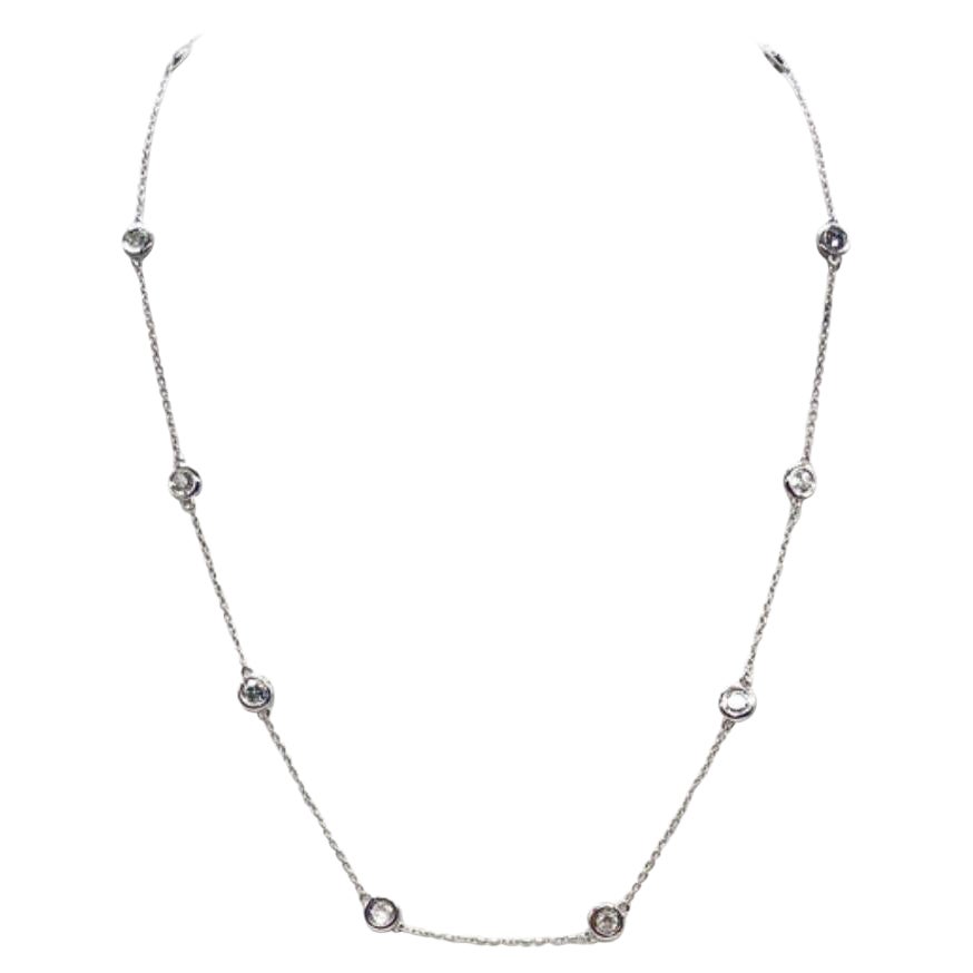 5.60 Carat Diamond By The Yard 10 Station Necklace 14K White Gold 17"