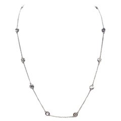 5.60 Carat Diamond By The Yard 10 Station Necklace 14K White Gold 17"