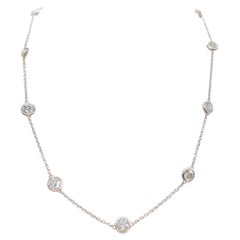5.60 Carat Diamond By The Yard 10 Station Necklace 14K White Gold 17"